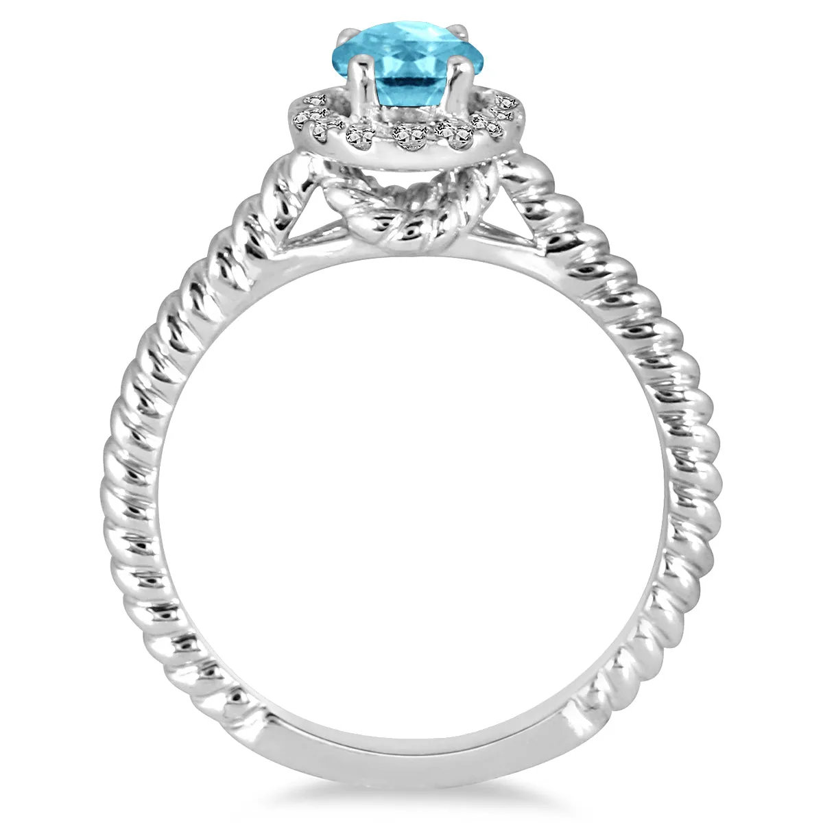 1 Carat Topaz And Diamond Halo Rope Ring In 10K White Gold