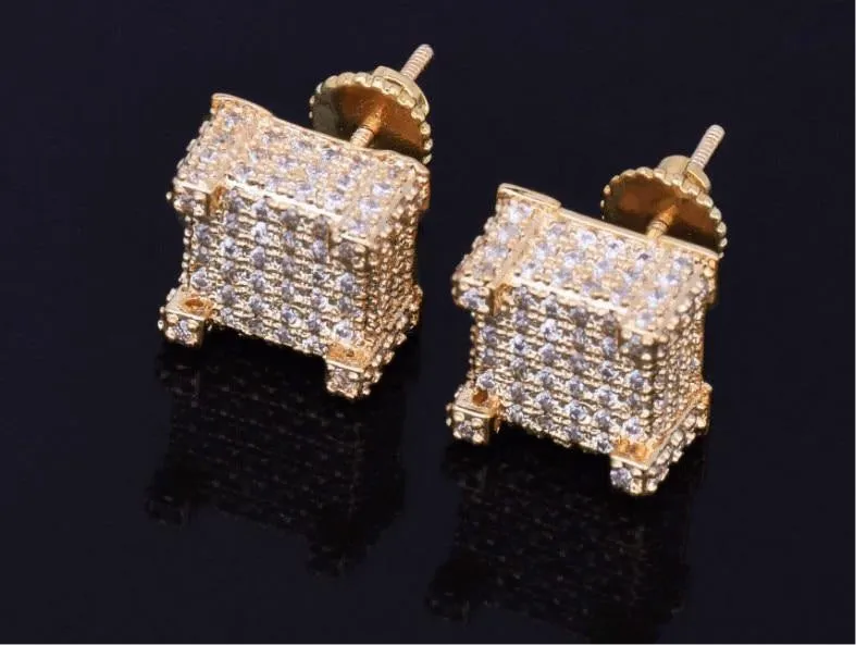 10x10mm Zircon Iced Bling CZ Square Screw-back Men’s Studs