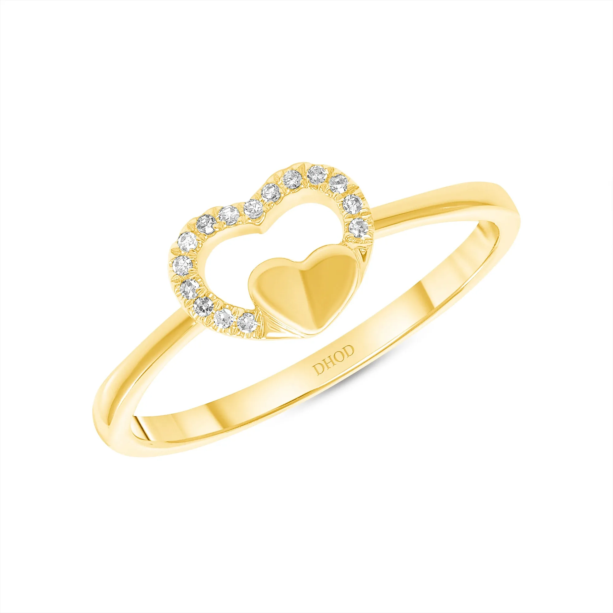 14K Gold Diamond Double Heart Ring