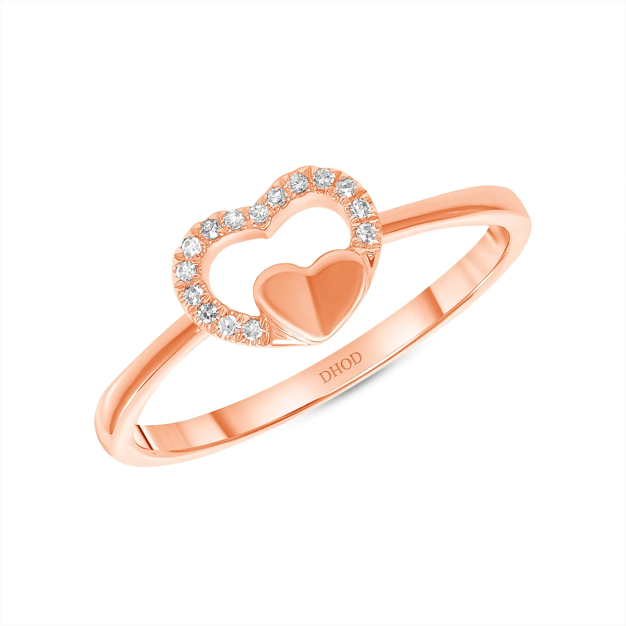 14K Gold Diamond Double Heart Ring