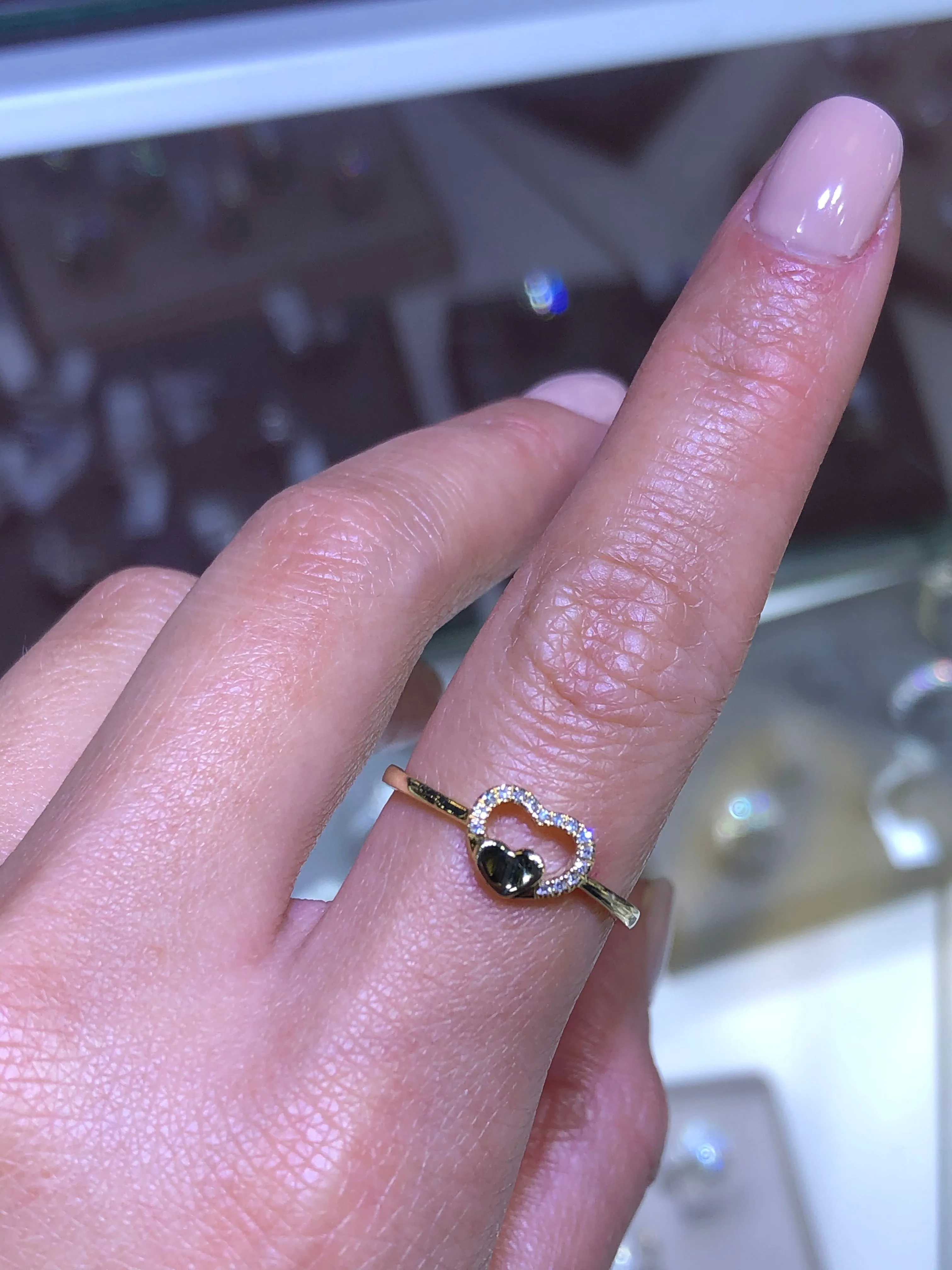 14K Gold Diamond Double Heart Ring