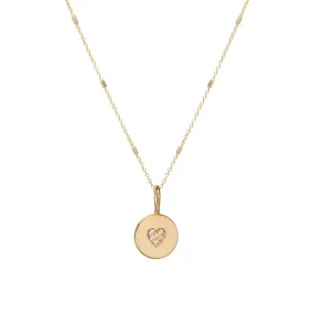 14k Pavé Diamond Heart Disc Necklace