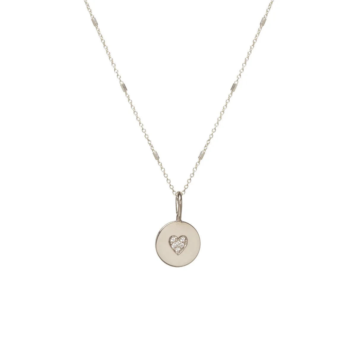 14k Pavé Diamond Heart Disc Necklace