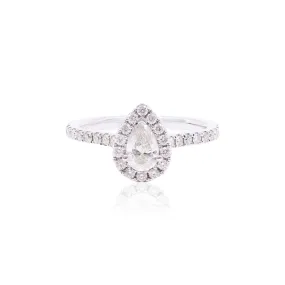 14K WHITE GOLD 0.52CT PEAR-SHAPE DIAMOND HALO ENGAGEMENT RING WITH DIAMOND ACCENTS 0.37CTW