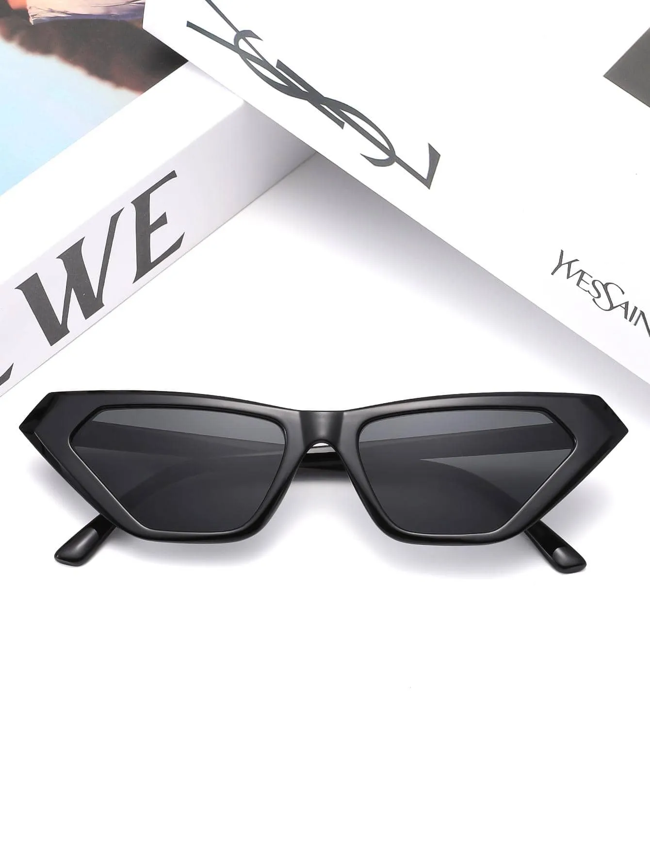 1pair Unisex Cat Eye Frame Fashionable Sunglasses For Daily Decoration