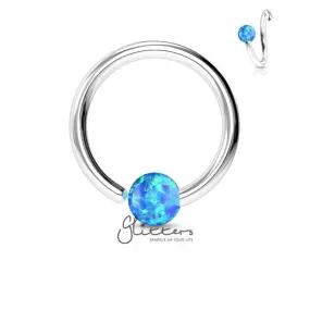 20GA 316L Surgical Steel Opal Ball Fixed On End Nose Hoop Ring-Opal Blue