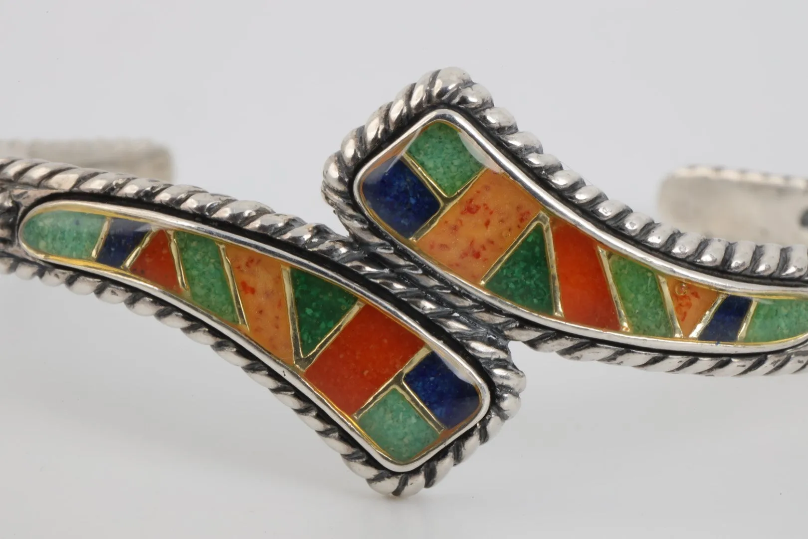 925 Silver Stone Inlay Cuff Bracelet (23.99g.)