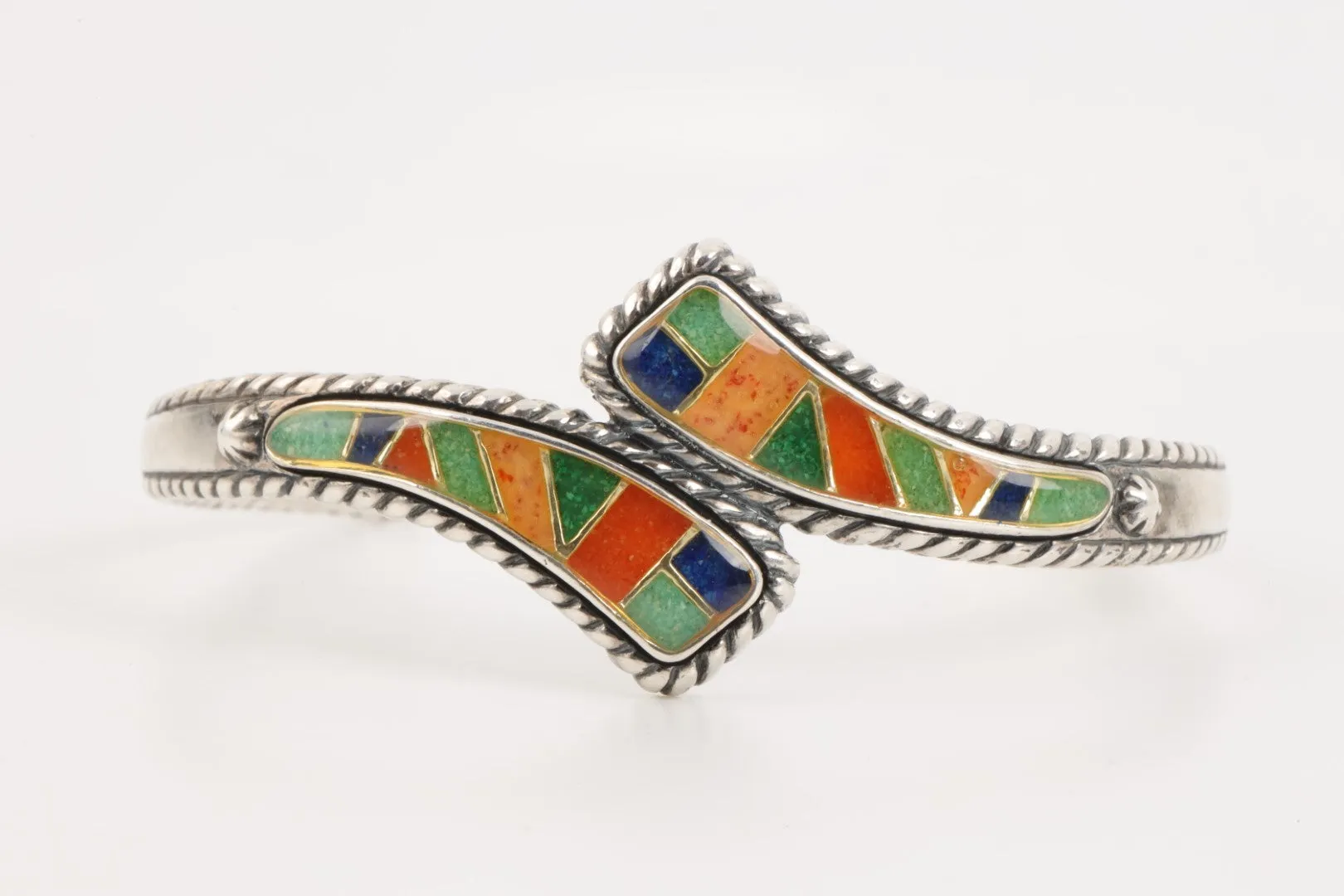 925 Silver Stone Inlay Cuff Bracelet (23.99g.)