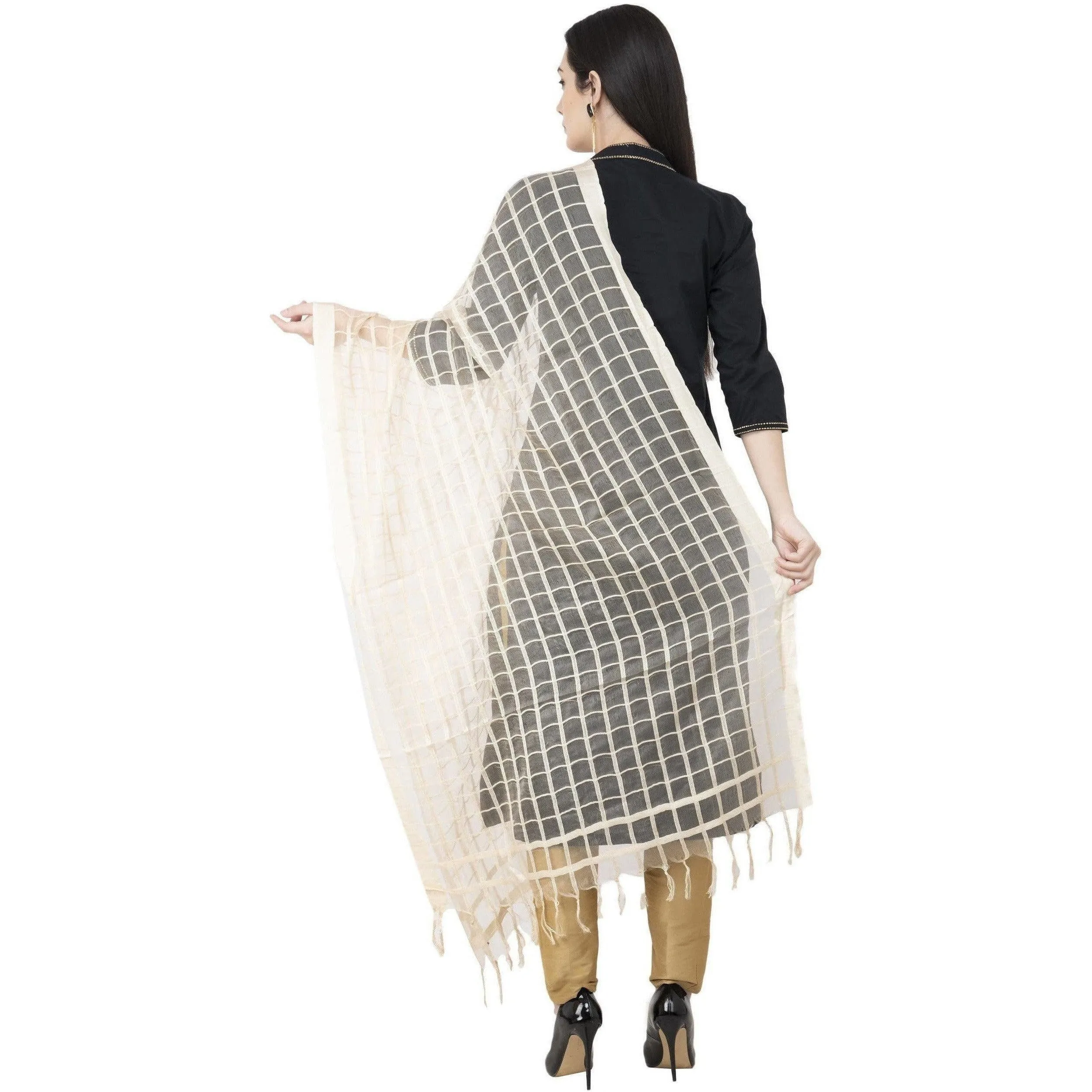 A R Silk Cotton Square Regular Dupatta White Color Dupatta or Chunni