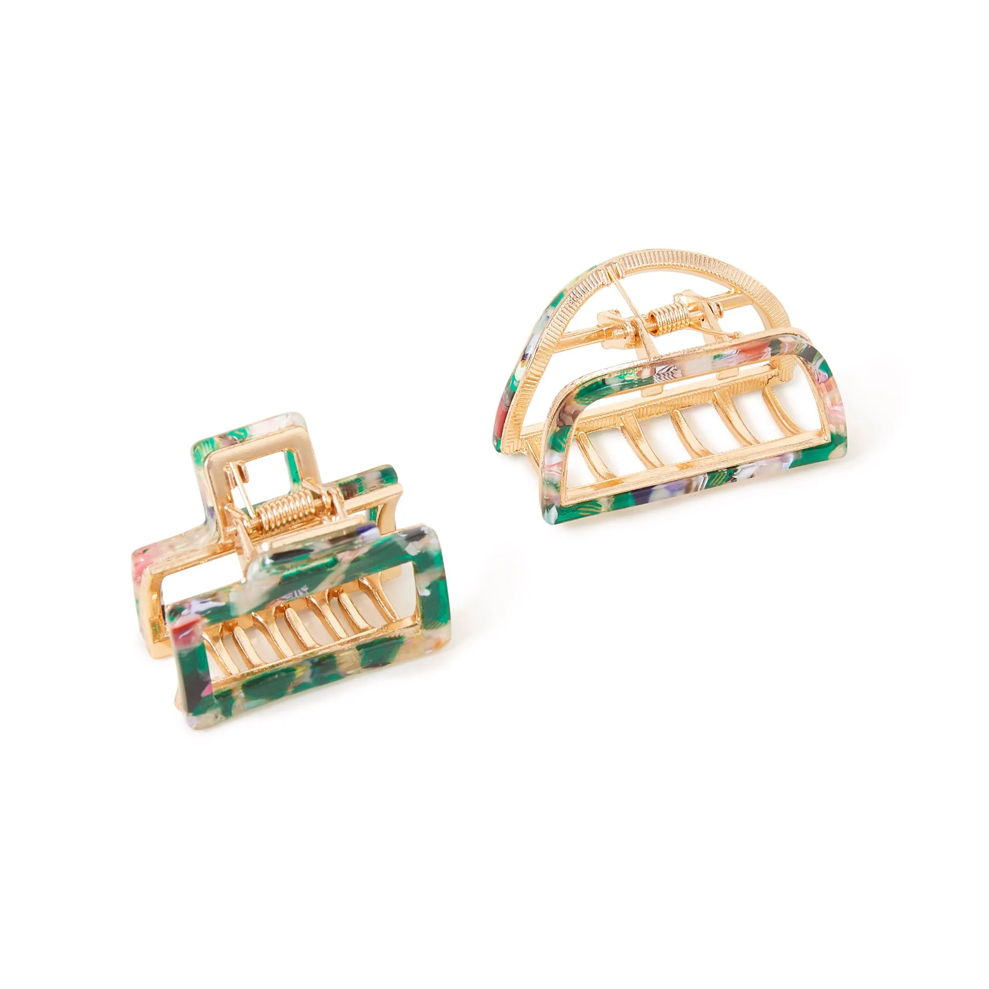 Accessorize London Women's Green Metal Resin Claw Clips Set Of Two