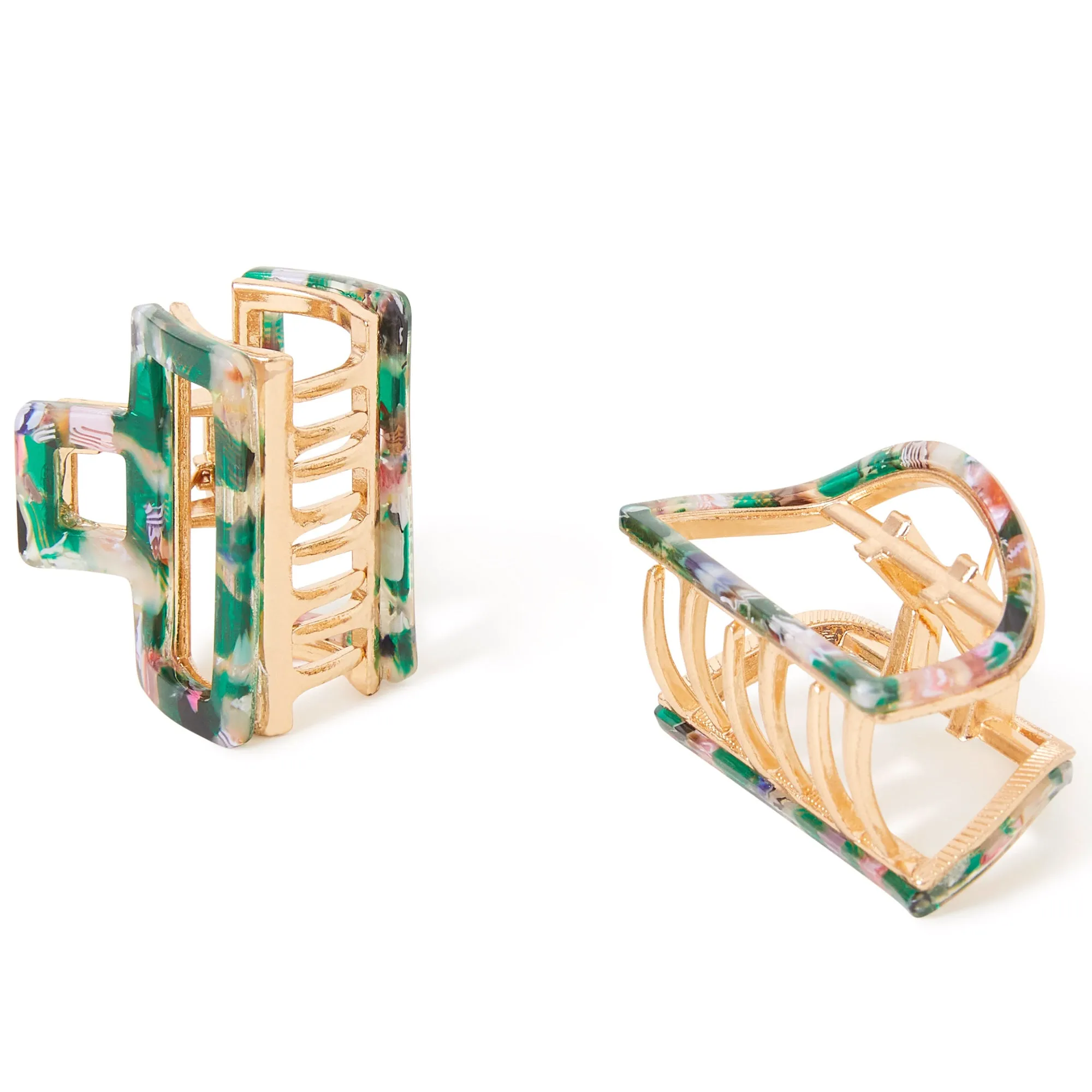 Accessorize London Women's Green Metal Resin Claw Clips Set Of Two