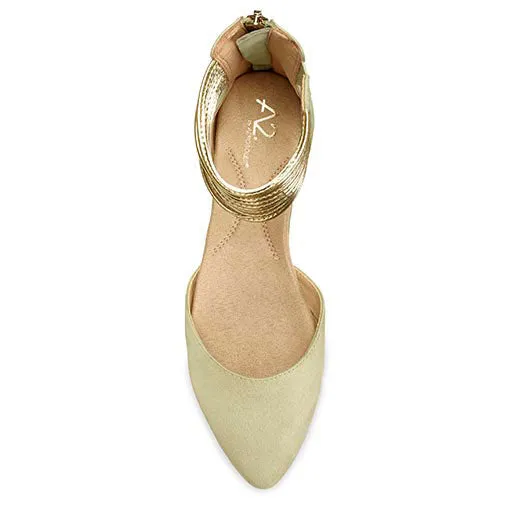 Aerosoles Light Green Metallic Dipped Wrapped Ankle Straps Dressy Ballerina Flat