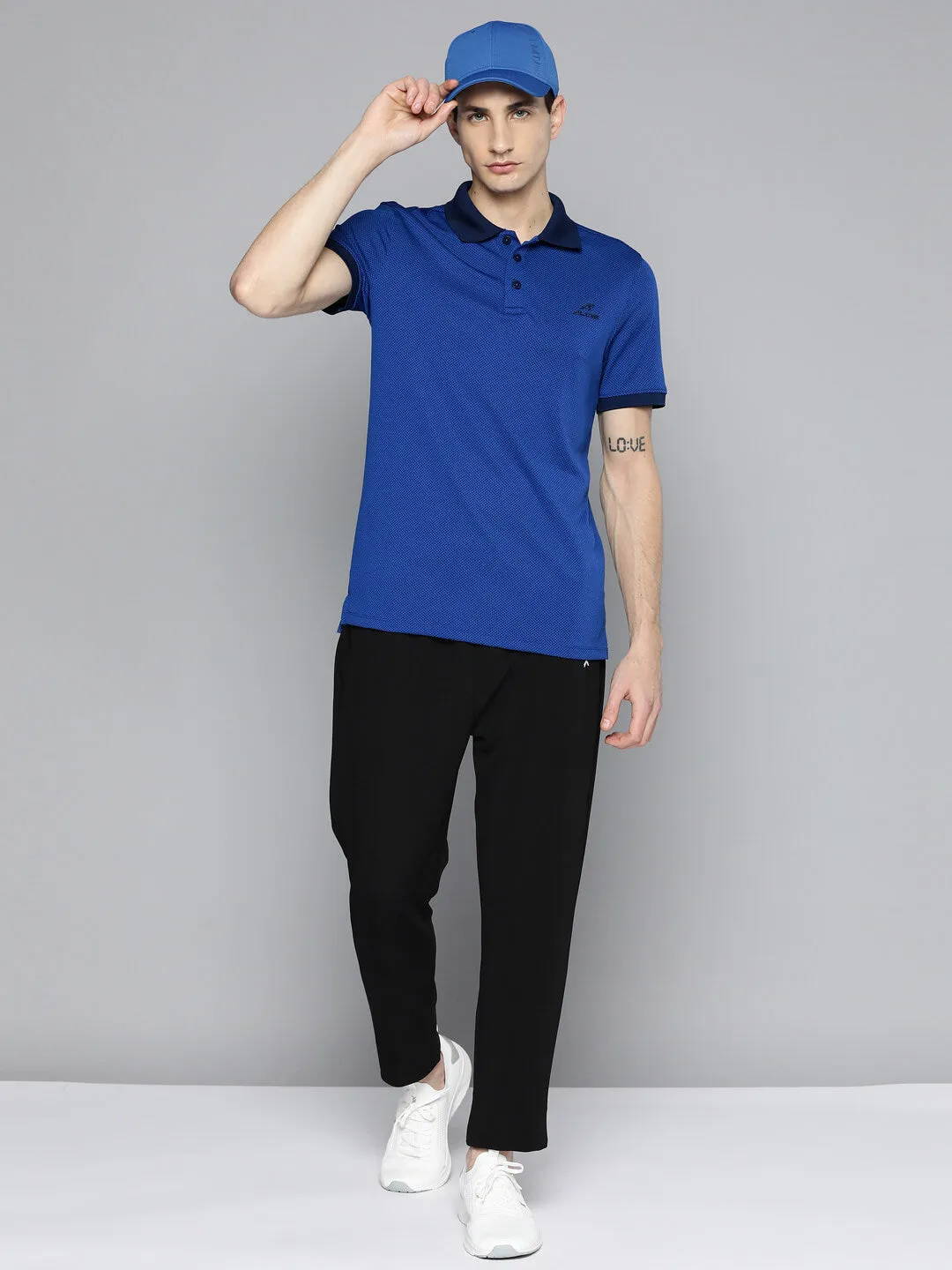 Alcis Men Blue Black Colourblocked Polo Collar Dry Tech Slim Fit Sports T-shirt