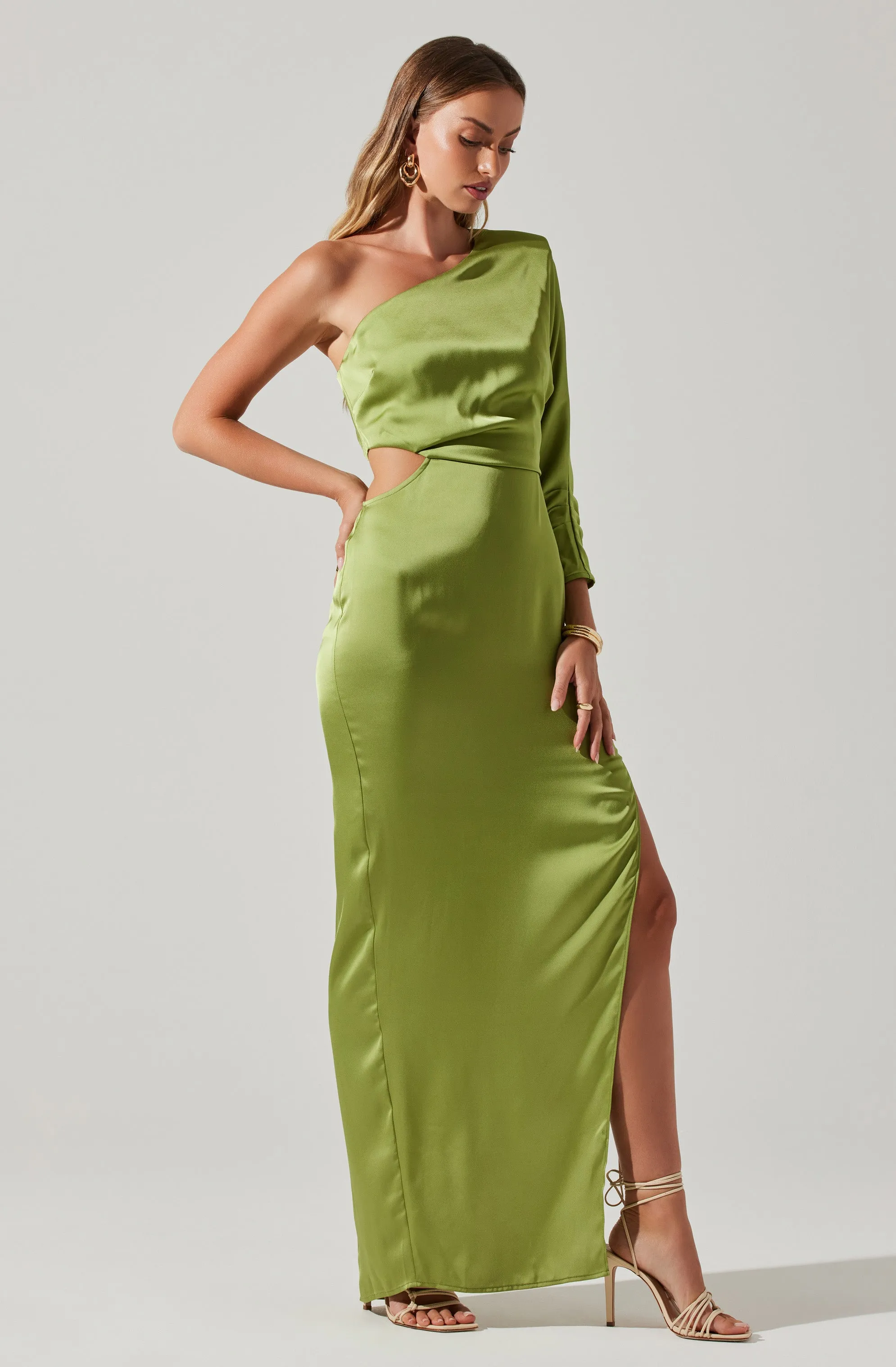 Amari Satin Cutout One Shoulder Maxi Dress