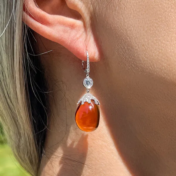 Amber & Diamond Drop Earrings