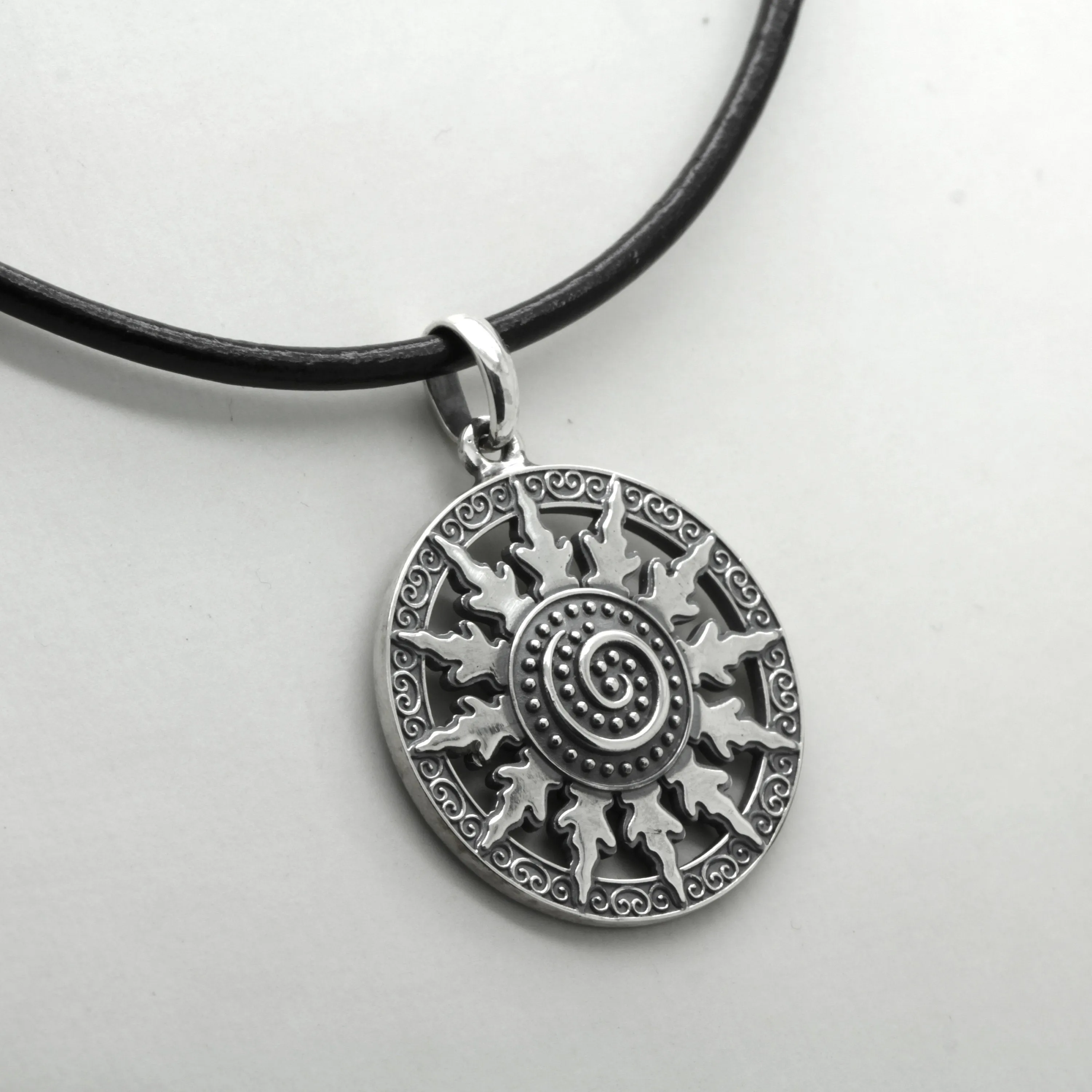 Ancient Sun Spiral Occult Unisex Pendant Sterling Silver 925