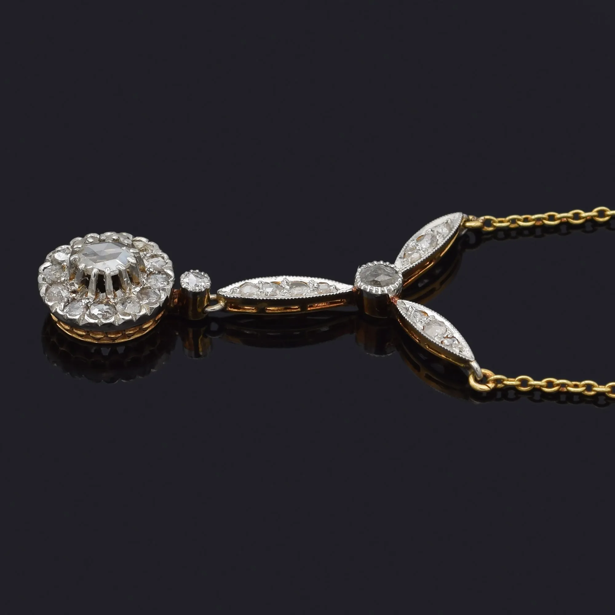 Antique 18K Yellow Gold & Platinum 0.50 TCW Rose Cut Diamond Pendant Necklace