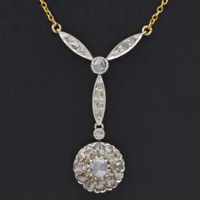 Antique 18K Yellow Gold & Platinum 0.50 TCW Rose Cut Diamond Pendant Necklace