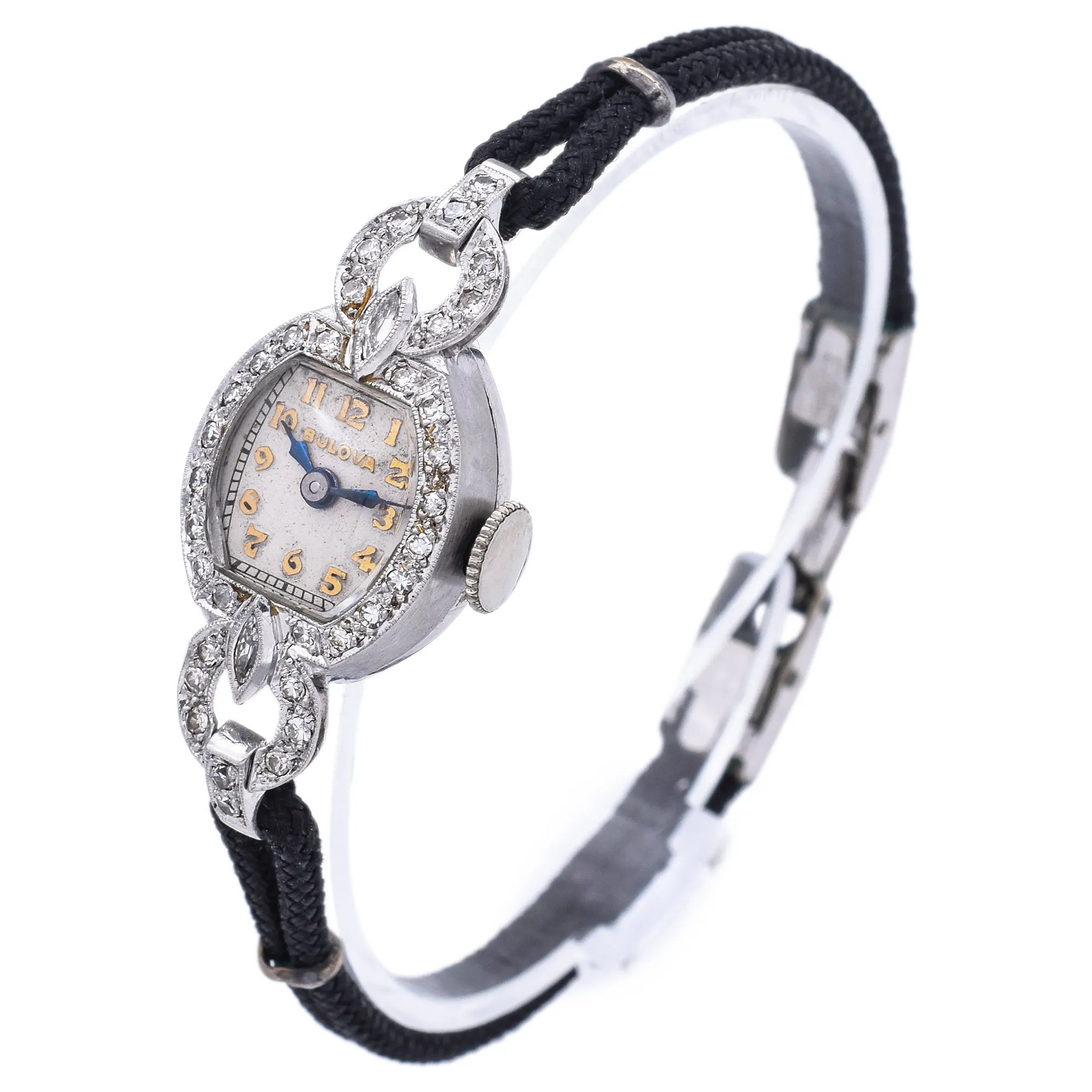 Antique Bulova Platinum Diamond Women's Hand Wind Watch