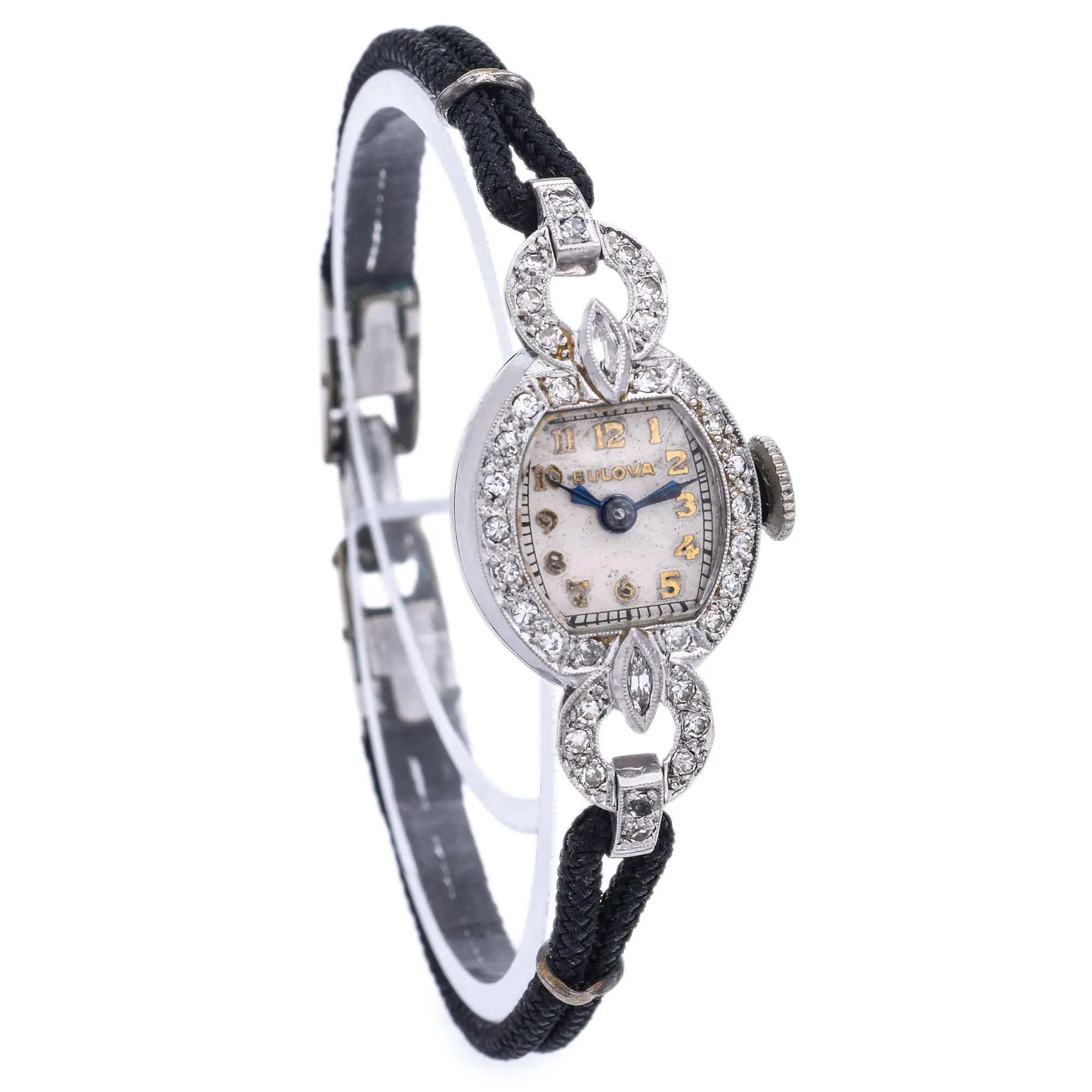 Antique Bulova Platinum Diamond Women's Hand Wind Watch