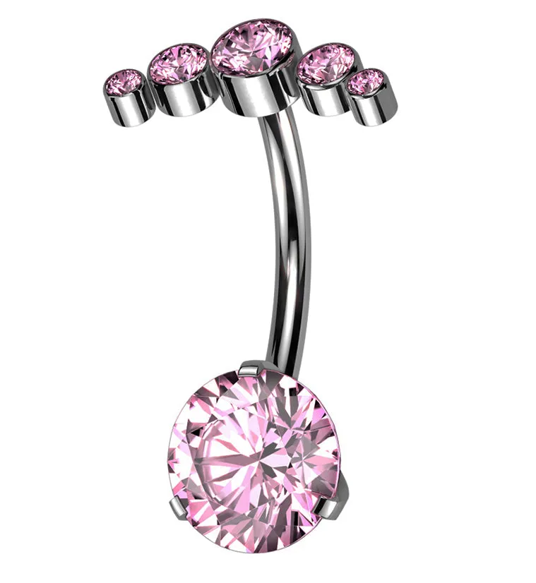 Arch Pink CZ Top Titanium Threadless Belly Button Ring