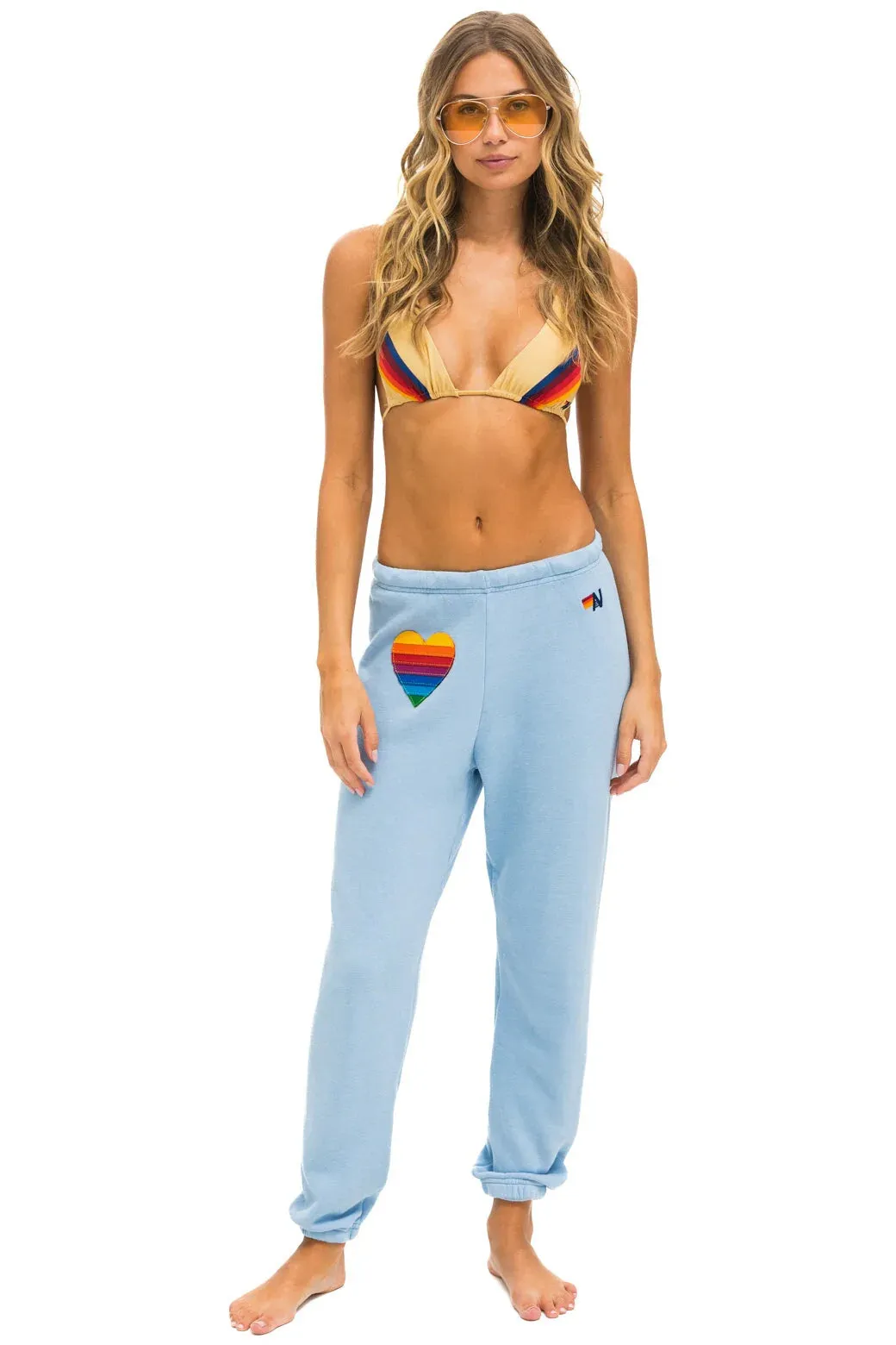 AVIATOR NATION RAINBOW HEART STITCH SWEATPANTS - ICE