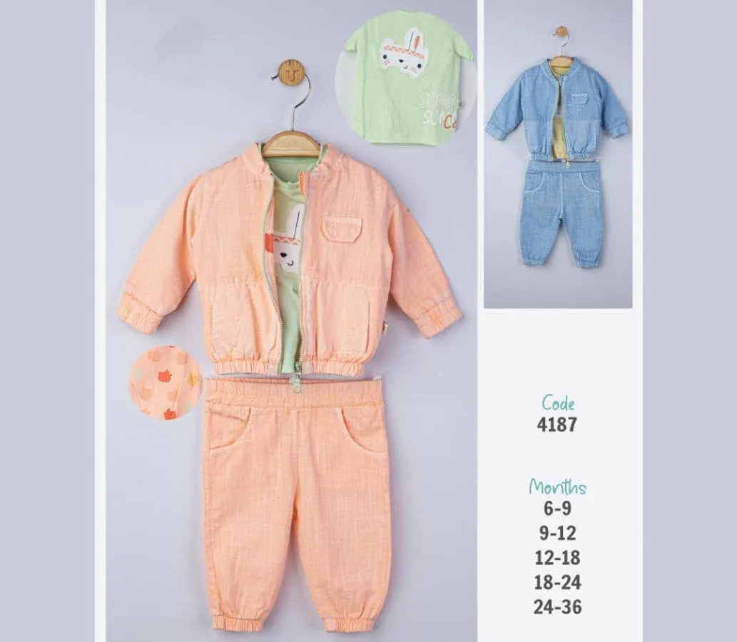 Baby Anzug 3tlg Set für Jungen Shirt  Hose und Jacke Gr. 68 74 80 86 92 98 -4187T