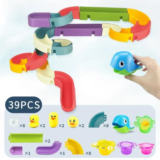 Baby Bath Toys DIY Marble Race Run Assembling Track Bathroom Bathtub Kids Play Water Spray Toy Set Stacking Cups For Children