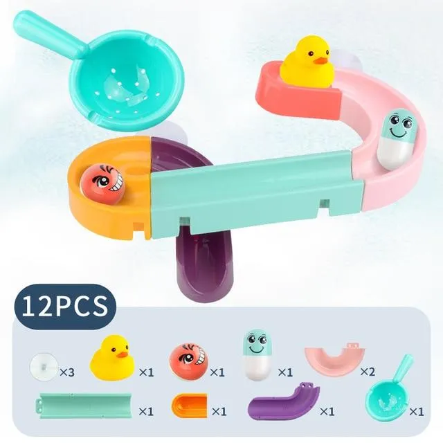 Baby Bath Toys DIY Marble Race Run Assembling Track Bathroom Bathtub Kids Play Water Spray Toy Set Stacking Cups For Children