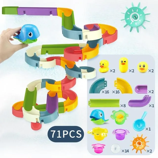 Baby Bath Toys DIY Marble Race Run Assembling Track Bathroom Bathtub Kids Play Water Spray Toy Set Stacking Cups For Children