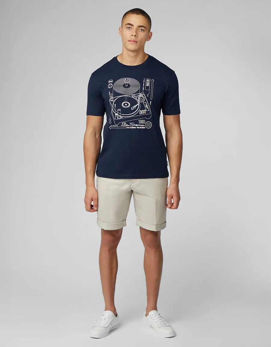 Ben Sherman Linear Record Player Dark Navy T-Shirt