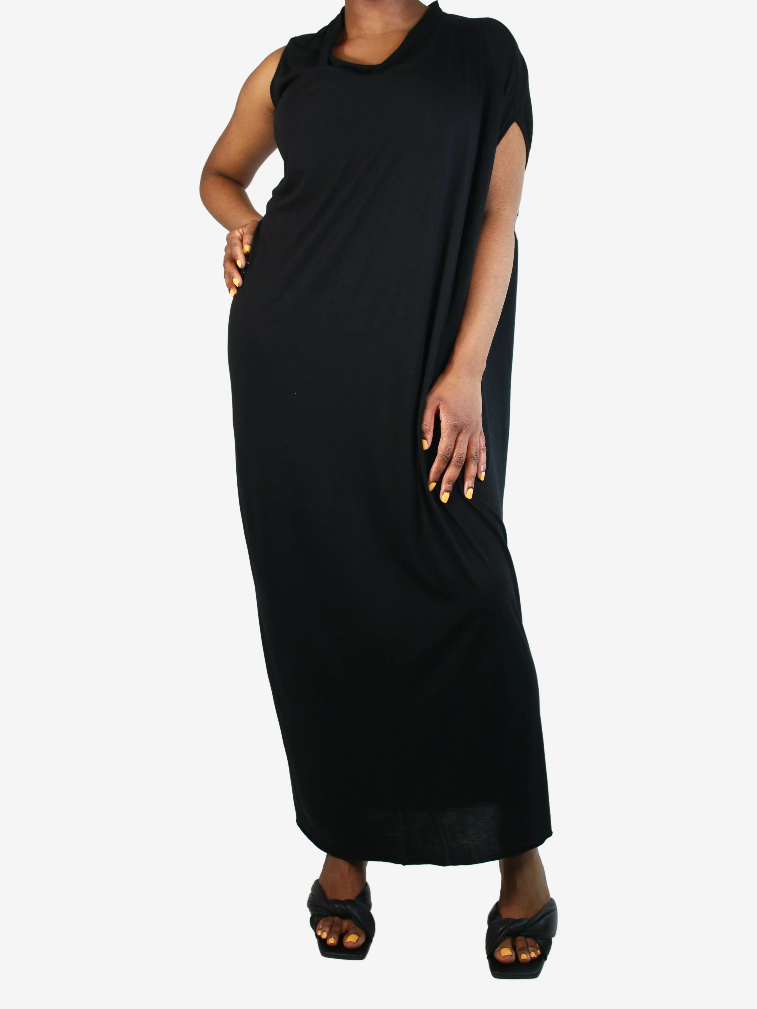 Black one-shoulder maxi dress - size UK 14