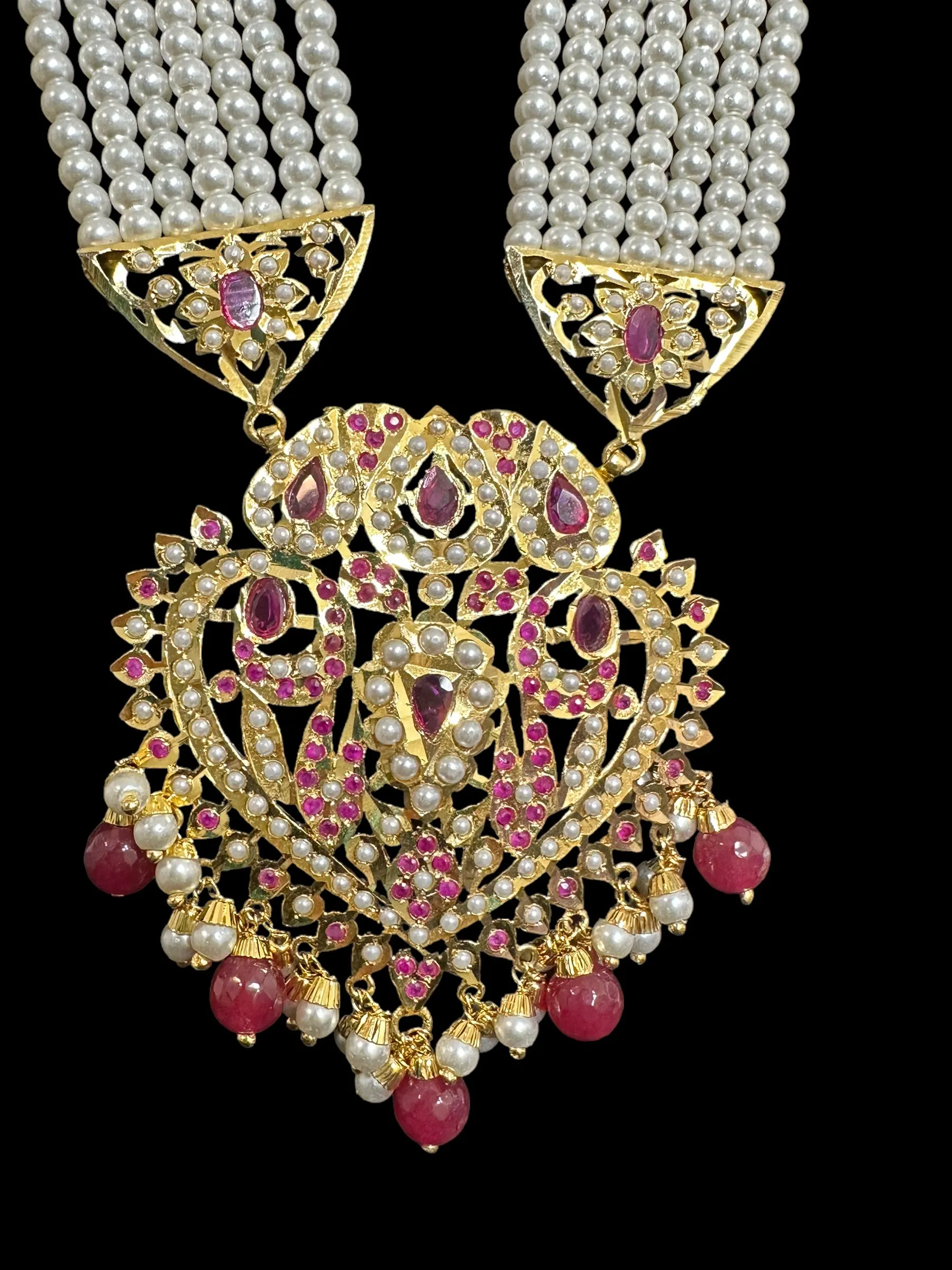 BR304 Insha Ruby pearl jadau bridal set in shell pearls ( READY  TO SHIP)