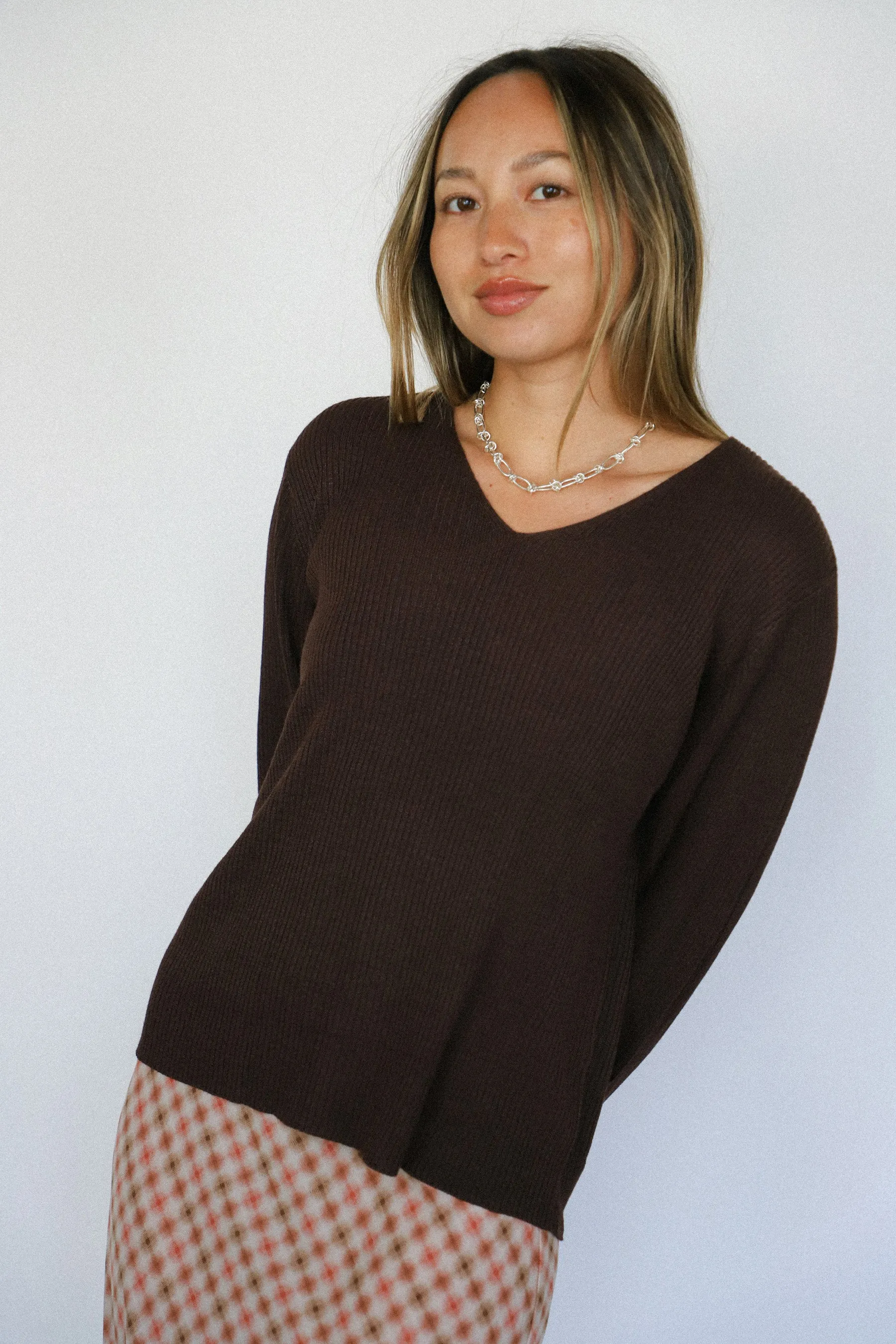 Brown Silk Ribbed Long Sleeve