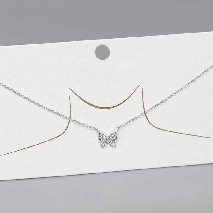 Butterfly CZ Pave Pendant Short Chain Necklace