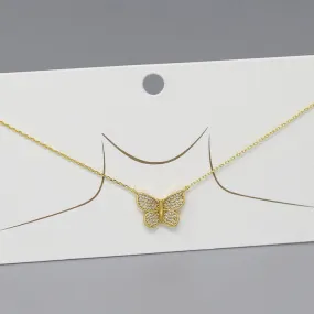 Butterfly CZ Pave Pendant Short Chain Necklace