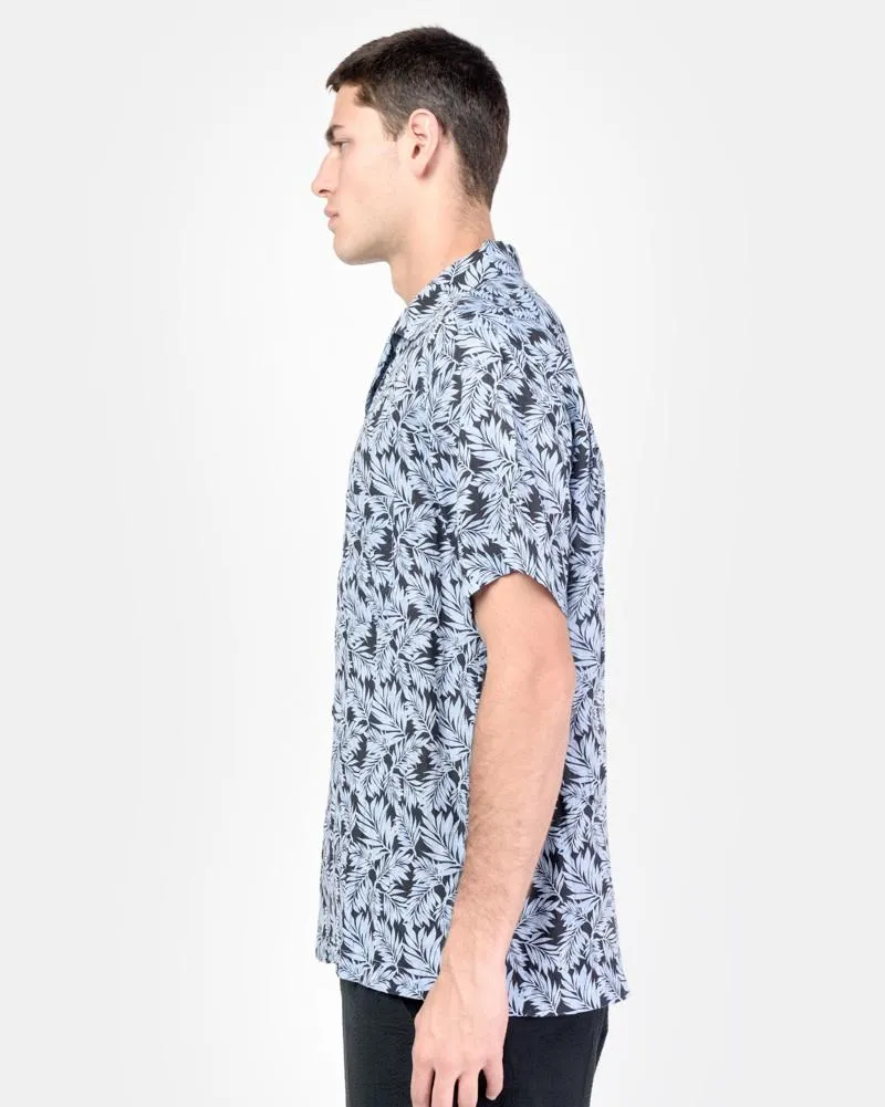 Camp Shirt in Blue Linen Floral