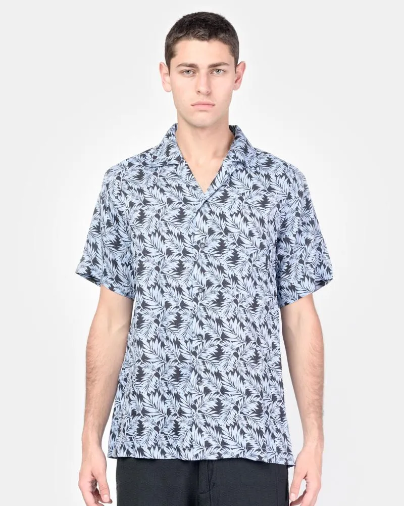 Camp Shirt in Blue Linen Floral