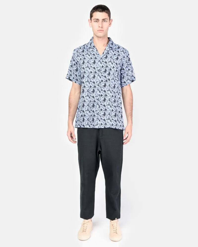 Camp Shirt in Blue Linen Floral