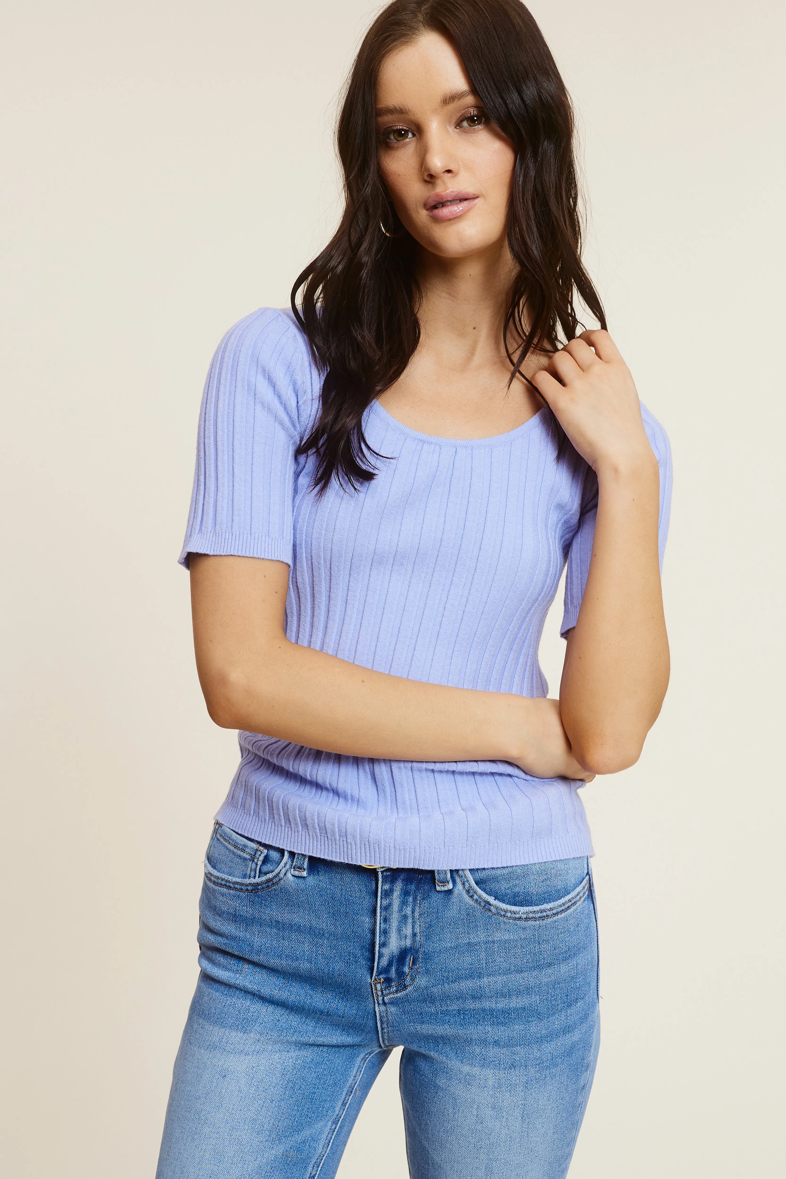 Chambray Ribbed Top