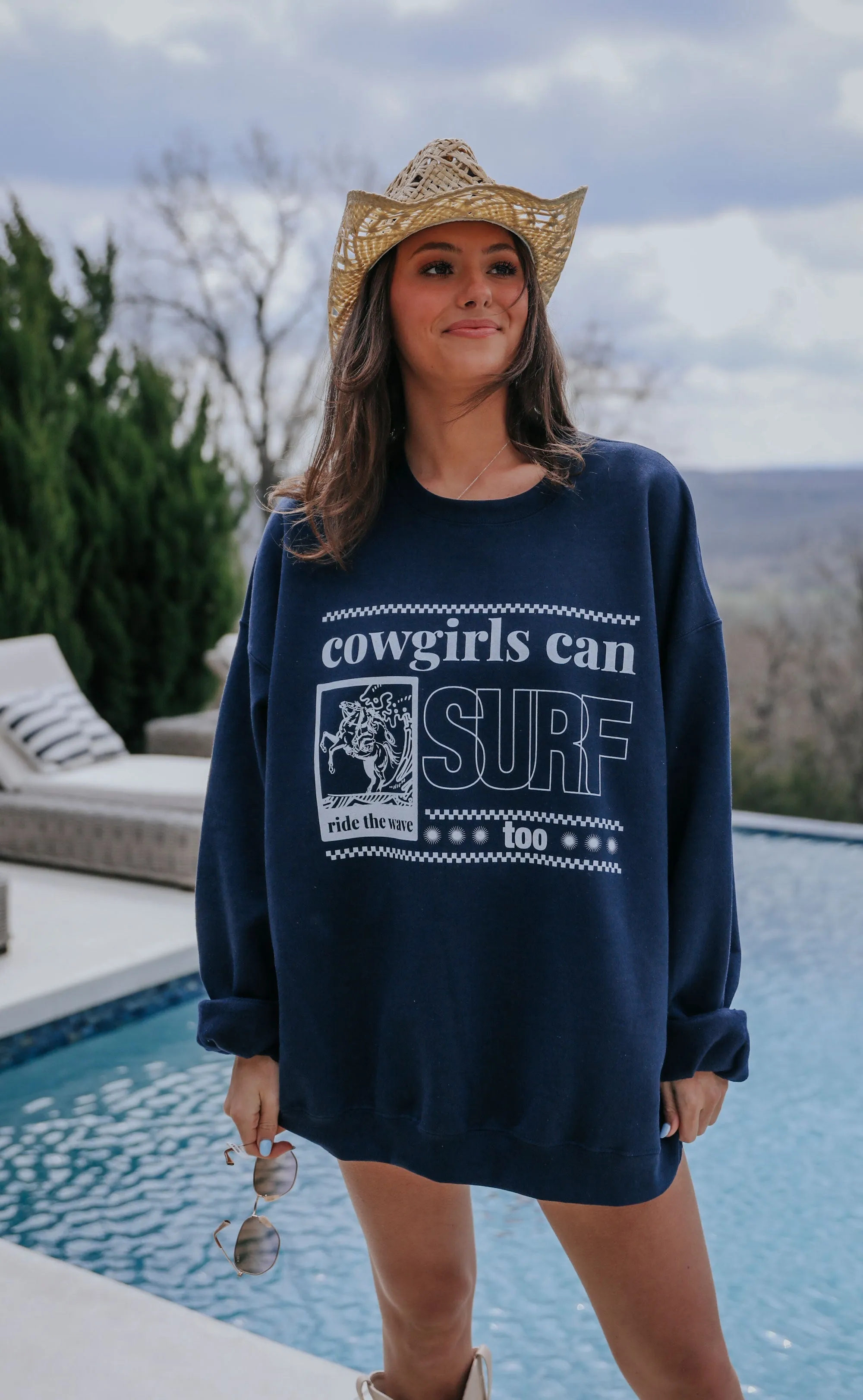 charlie southern: cowgirls can surf sweatshirt