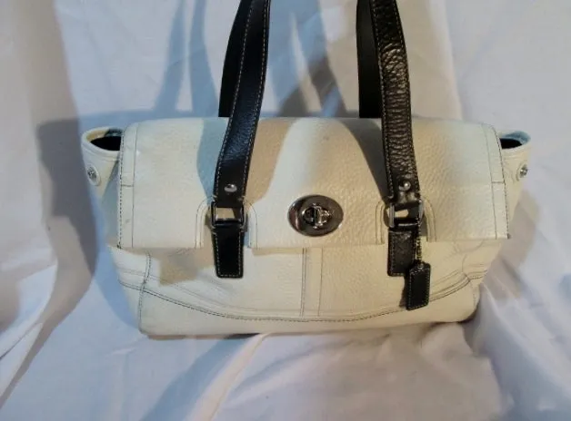 COACH F13091 HAMILTON Pebbled Leather Hobo Satchel Purse Shoulder Bag WHITE