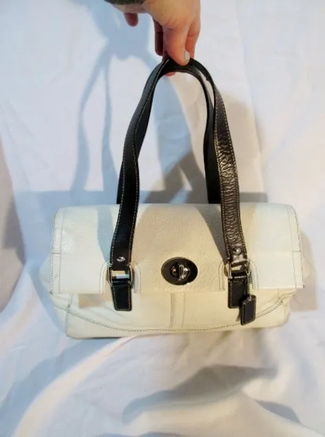 COACH F13091 HAMILTON Pebbled Leather Hobo Satchel Purse Shoulder Bag WHITE