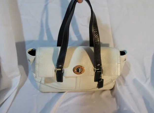 COACH F13091 HAMILTON Pebbled Leather Hobo Satchel Purse Shoulder Bag WHITE