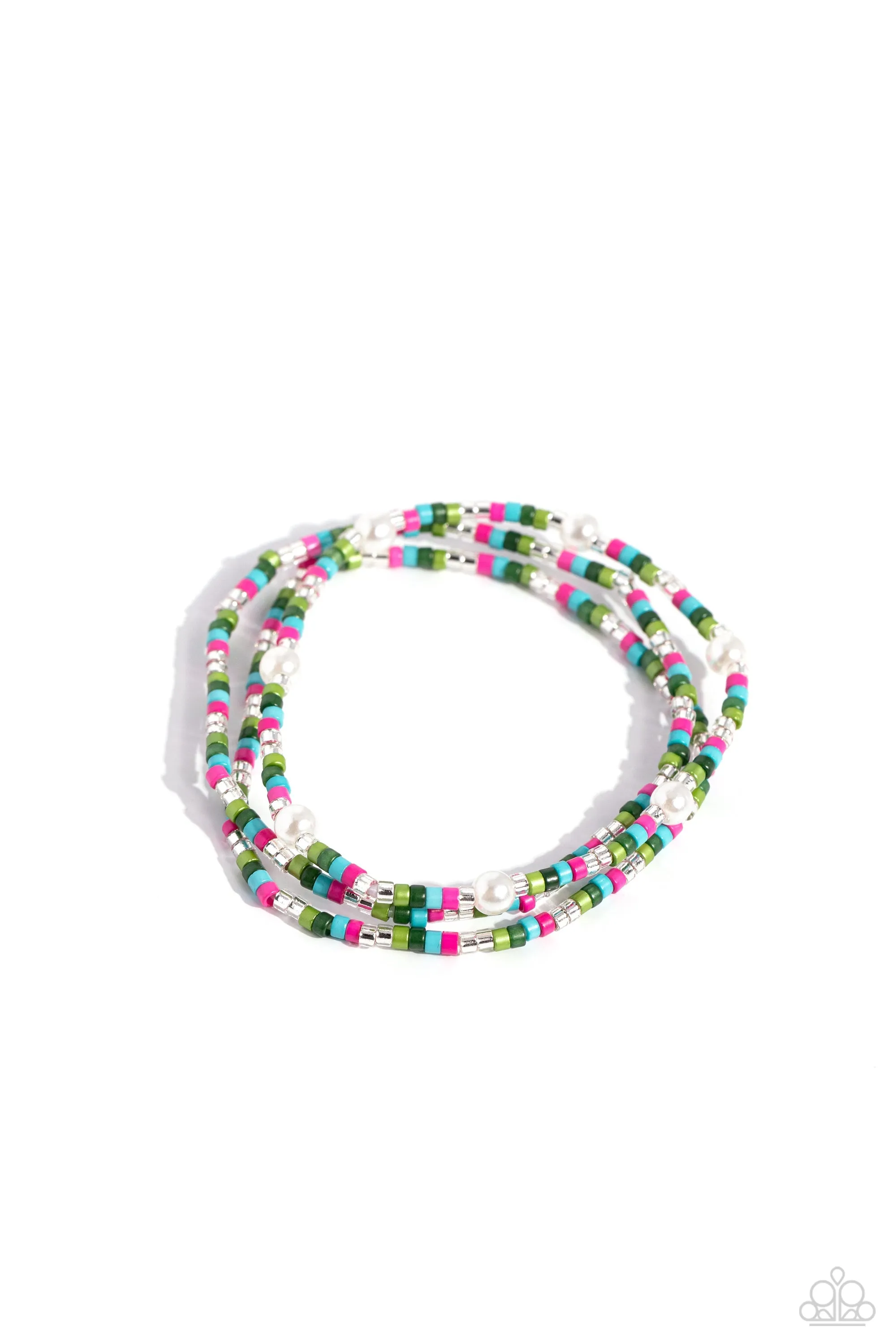 Colorblock Cache Green & Multi Seed Bead and Pearl Bracelet - Paparazzi Accessories