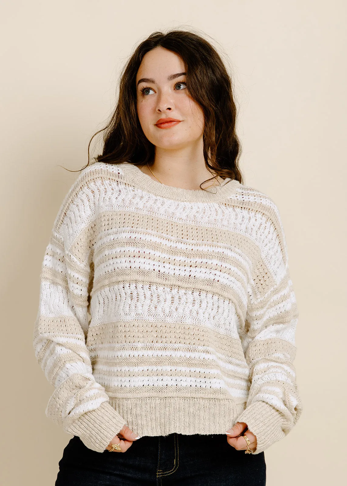 Coralie Striped Pullover - Ivory/Taupe