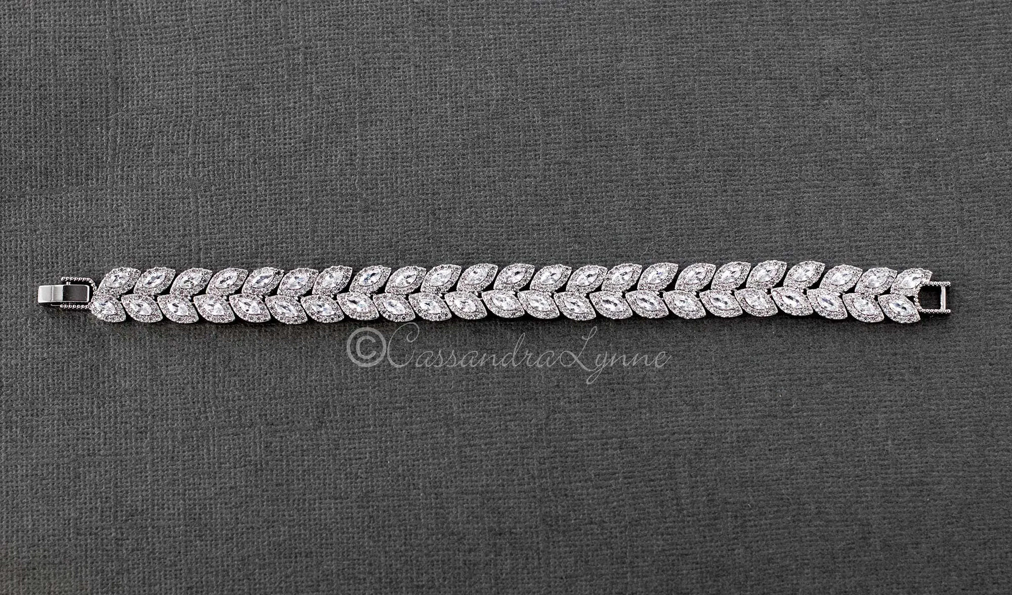 Cubic Zirconia Pave Set Leaves Bracelet