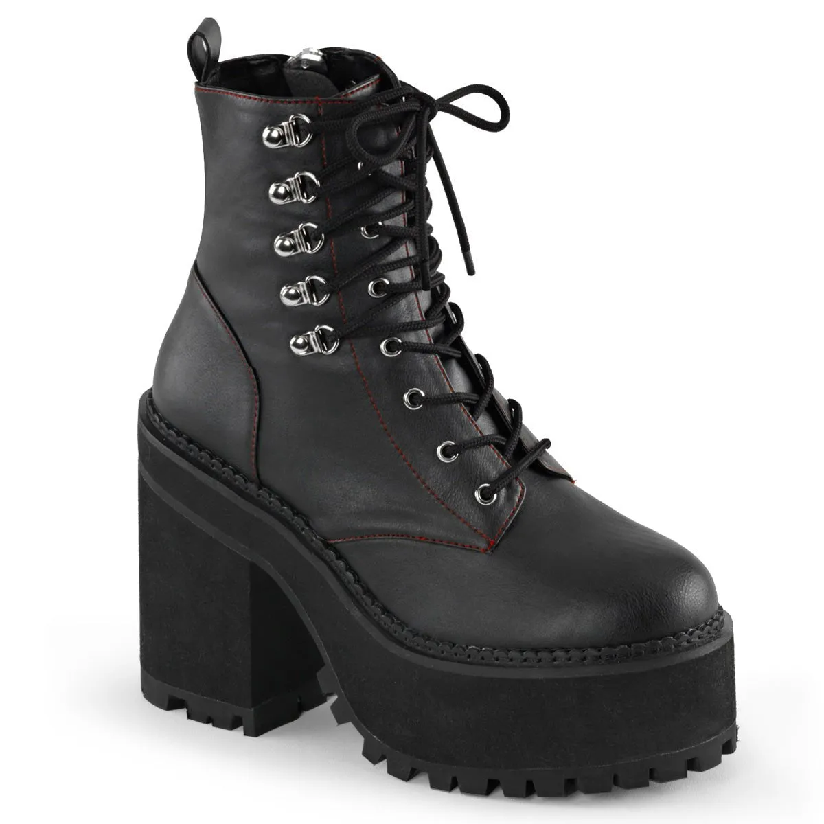 Demonia ASSAULT-100 | Black Vegan Leather Ankle Boots