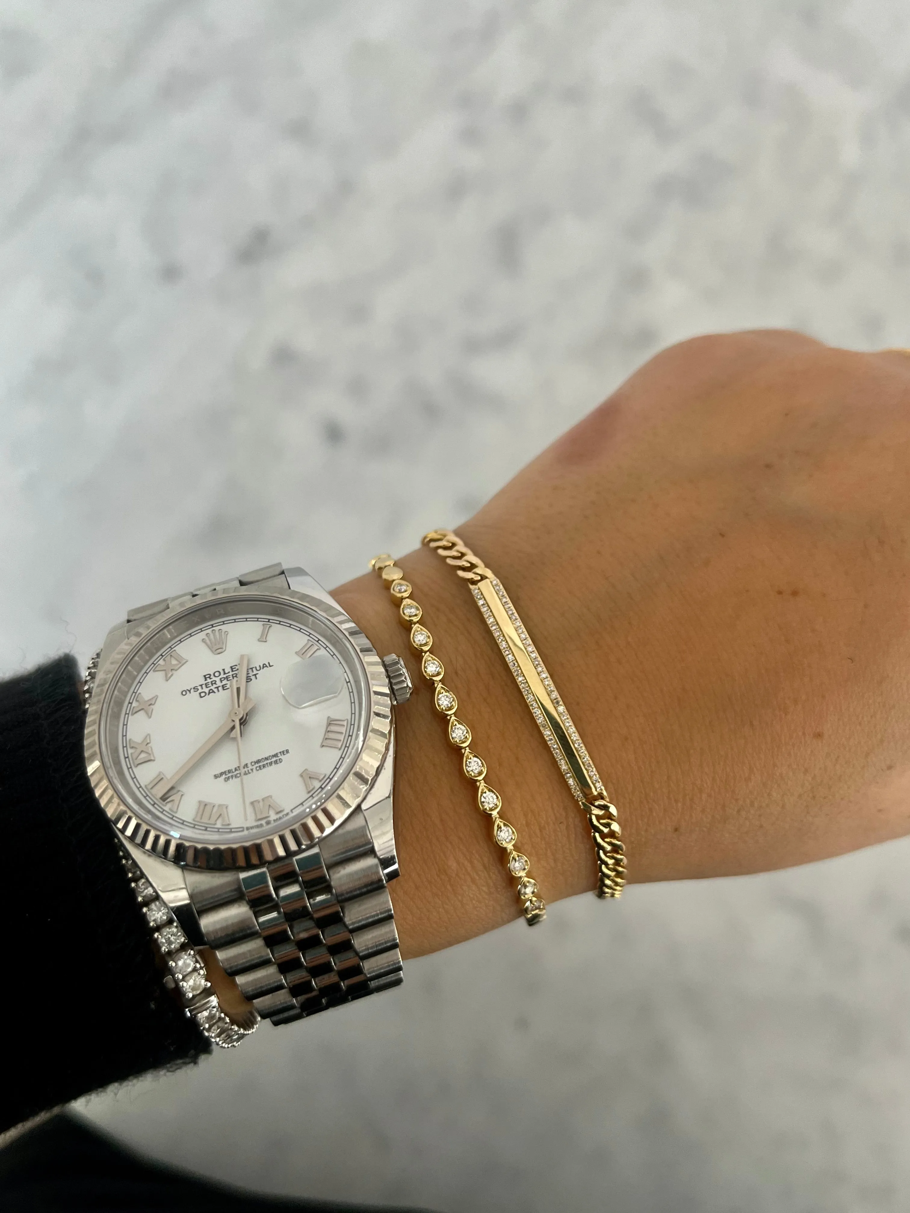 Diamond Bar Bracelet with Cuban Link Chain