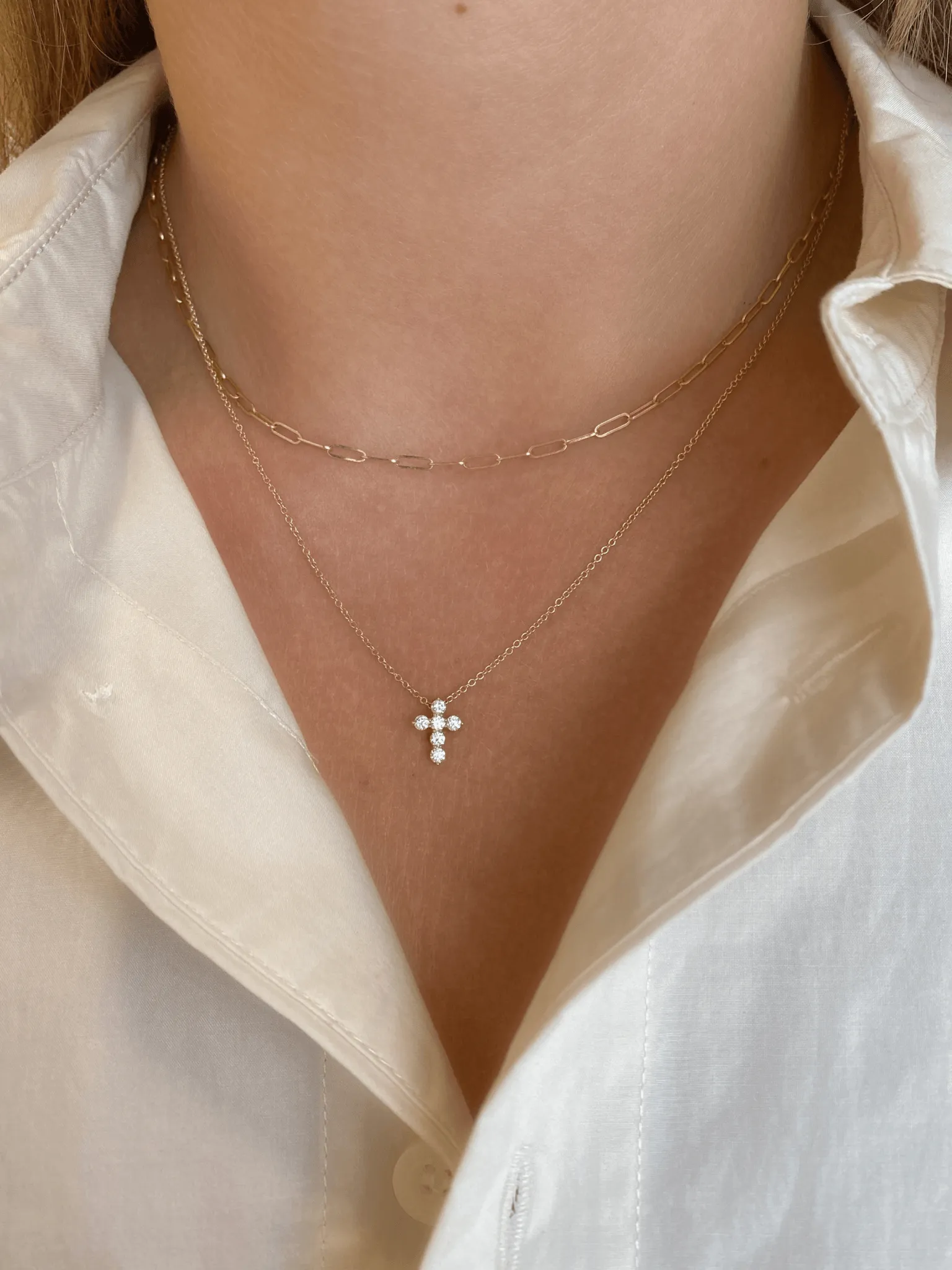 Diamond Cross Necklace 14K